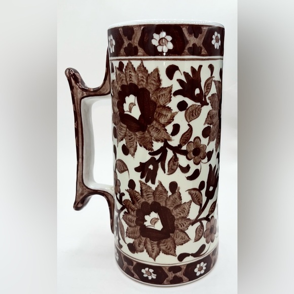 Vintage Hand Painted Ikaros Pottery Pitcher 8”T Rhodes Greece Floral /14 EUC